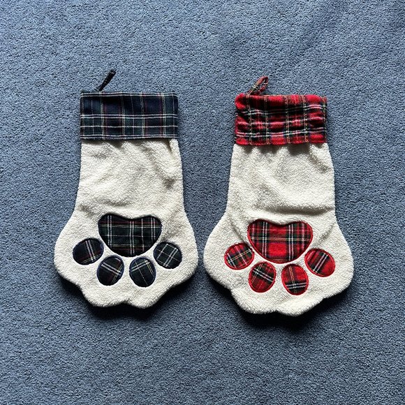 None Other - Lot Of 2 Dog Paw Print Christmas Holiday Winter Stockings